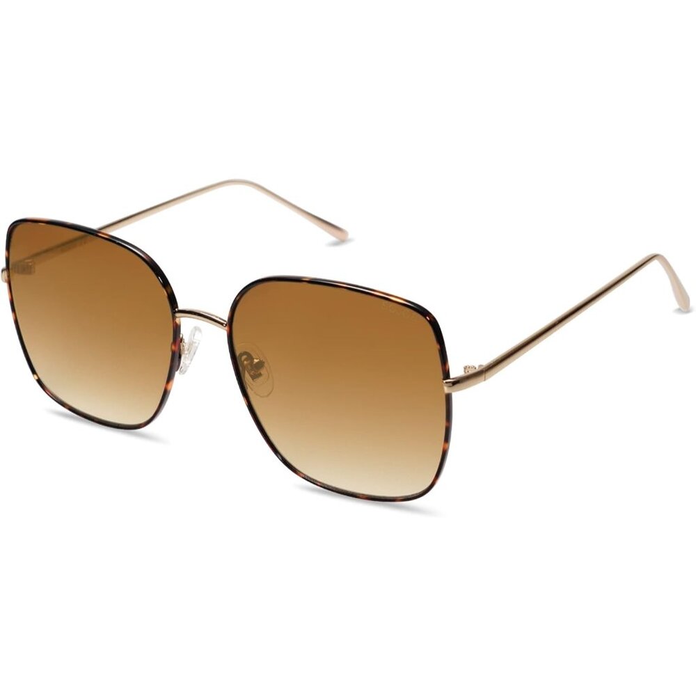 ✨Women Brown Trendy Oversized Square Metal Frame Retro Big Flat Lens Sunglasses